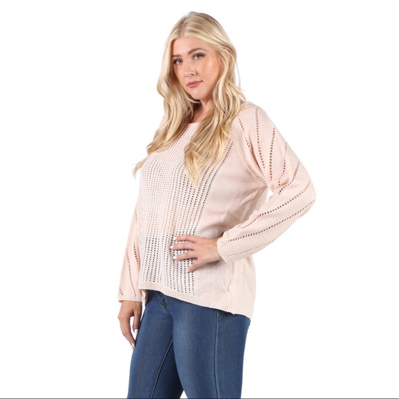 Blush Open Crochet Knit Slouchy Sweater Top - Picture 3 of 4